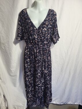 Kori Navy Floral Maxi Dress with Blush Accents, Size Medium
